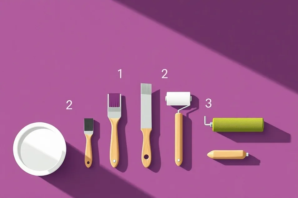 Outils de peinture disposés dans l'ordre des étapes du chantier