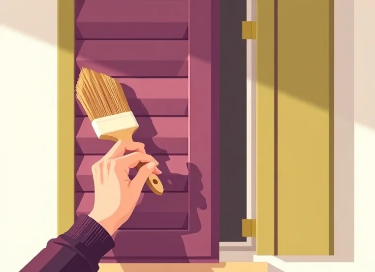 Mise en peinture au pinceau de volets et d'encadrements en bois